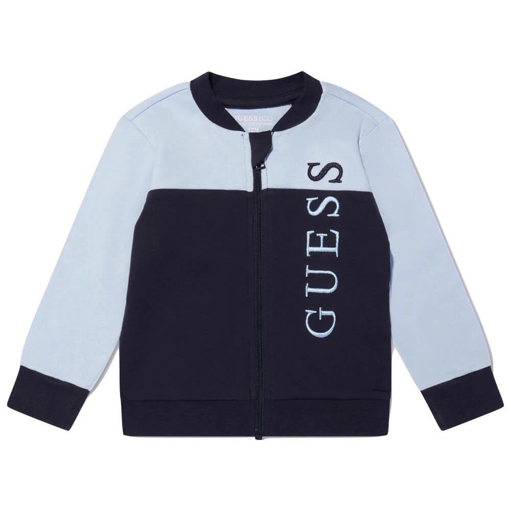 Guess Unisex Blue & White Jumper Joggers and Babysuit Combo Set