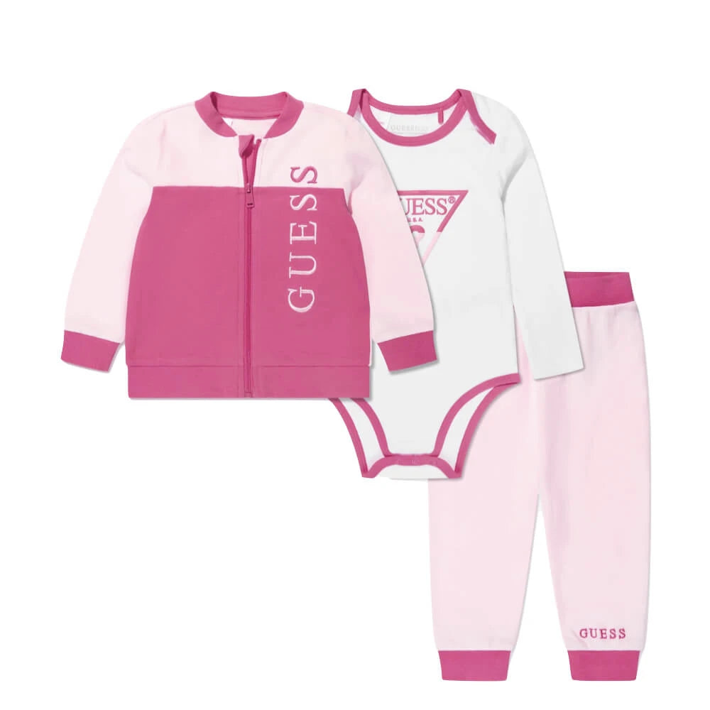 Guess Baby Girls Blue & White Jumper Joggers and Babysuit Combo Set