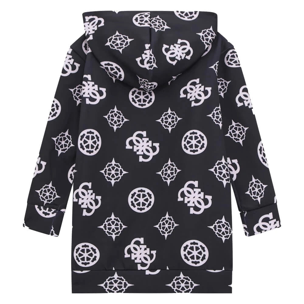 Guess Girls Black & Pink Hooded Dress With Pattern