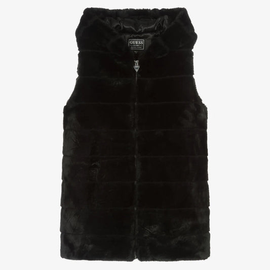 Guess Girls Black Sleevelss Faux Fur Jacket