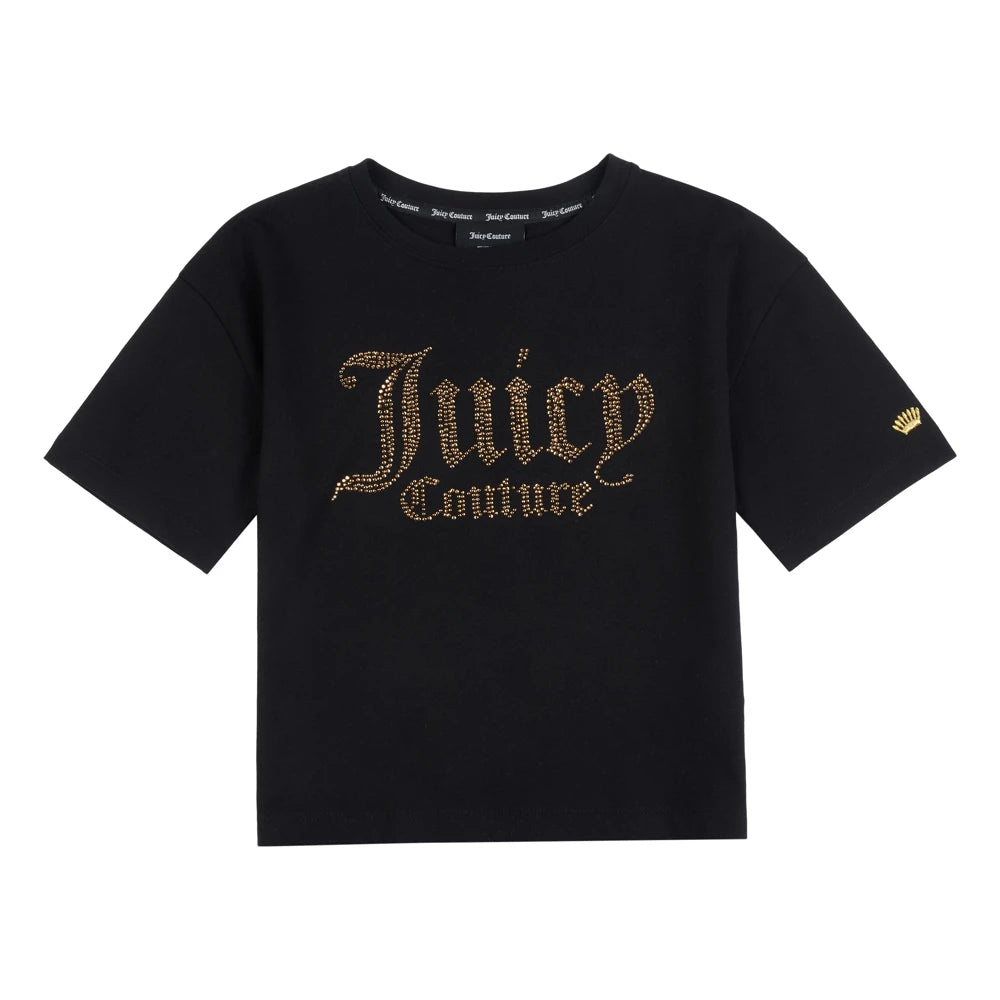Juicy Couture Girls Black Luxe Diamante Boxy SS T-Shirt