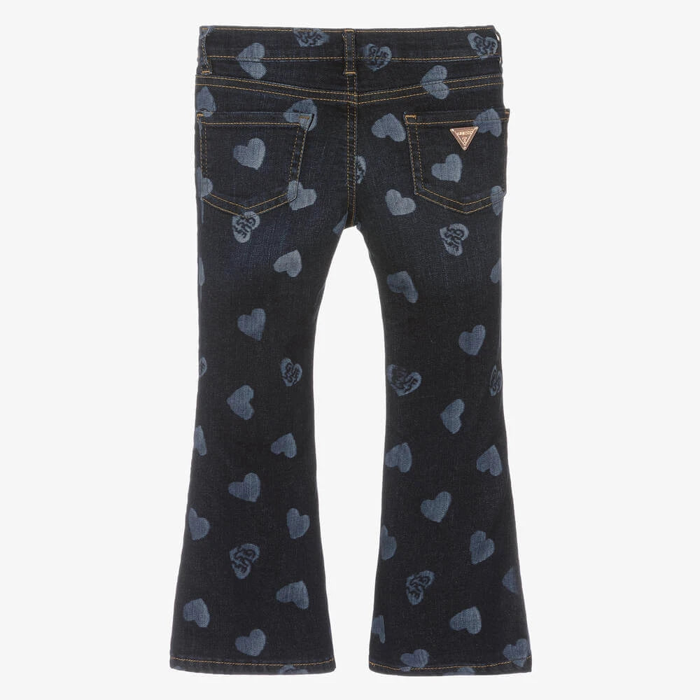 Guess Girls Blue Denim Flared Jeans With Heart Imprints
