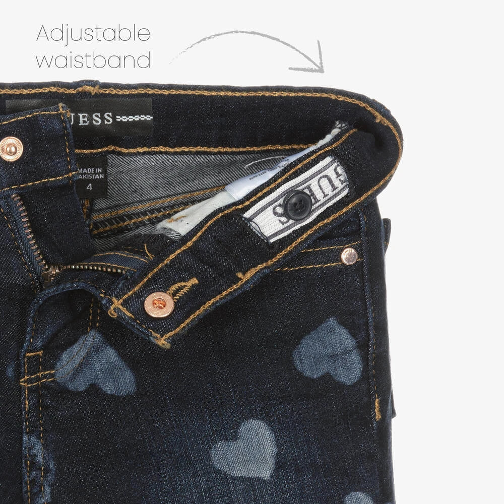 Guess Girls Blue Denim Flared Jeans With Heart Imprints