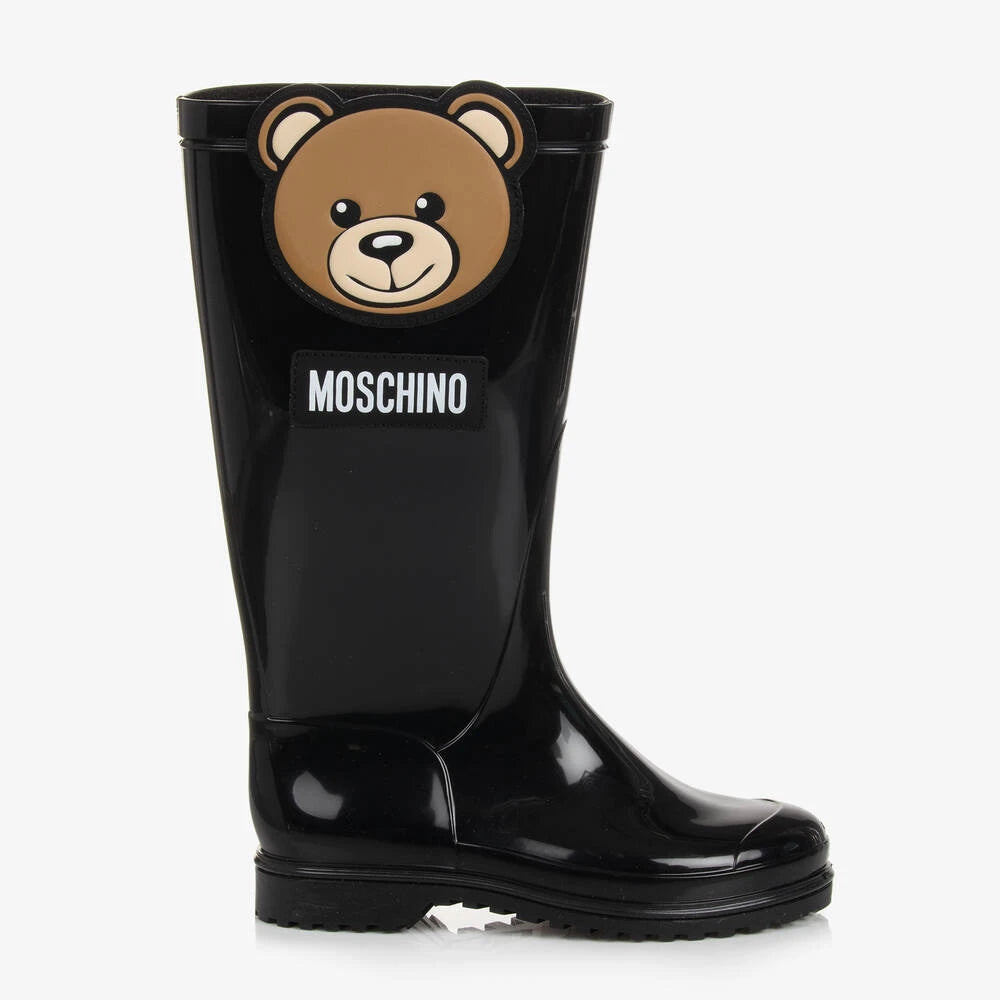 Moschino Girls Black Teddy Patch PVC Rain Boots