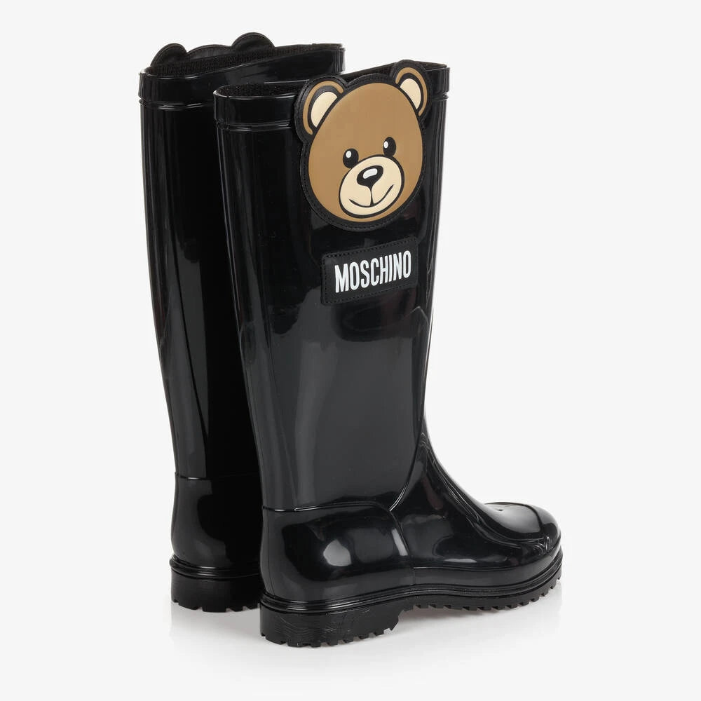 Moschino Girls Black Teddy Patch PVC Rain Boots