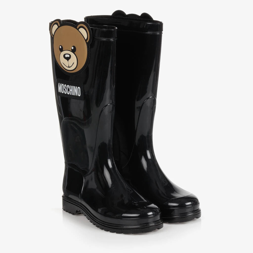 Moschino Girls Black Teddy Patch PVC Rain Boots