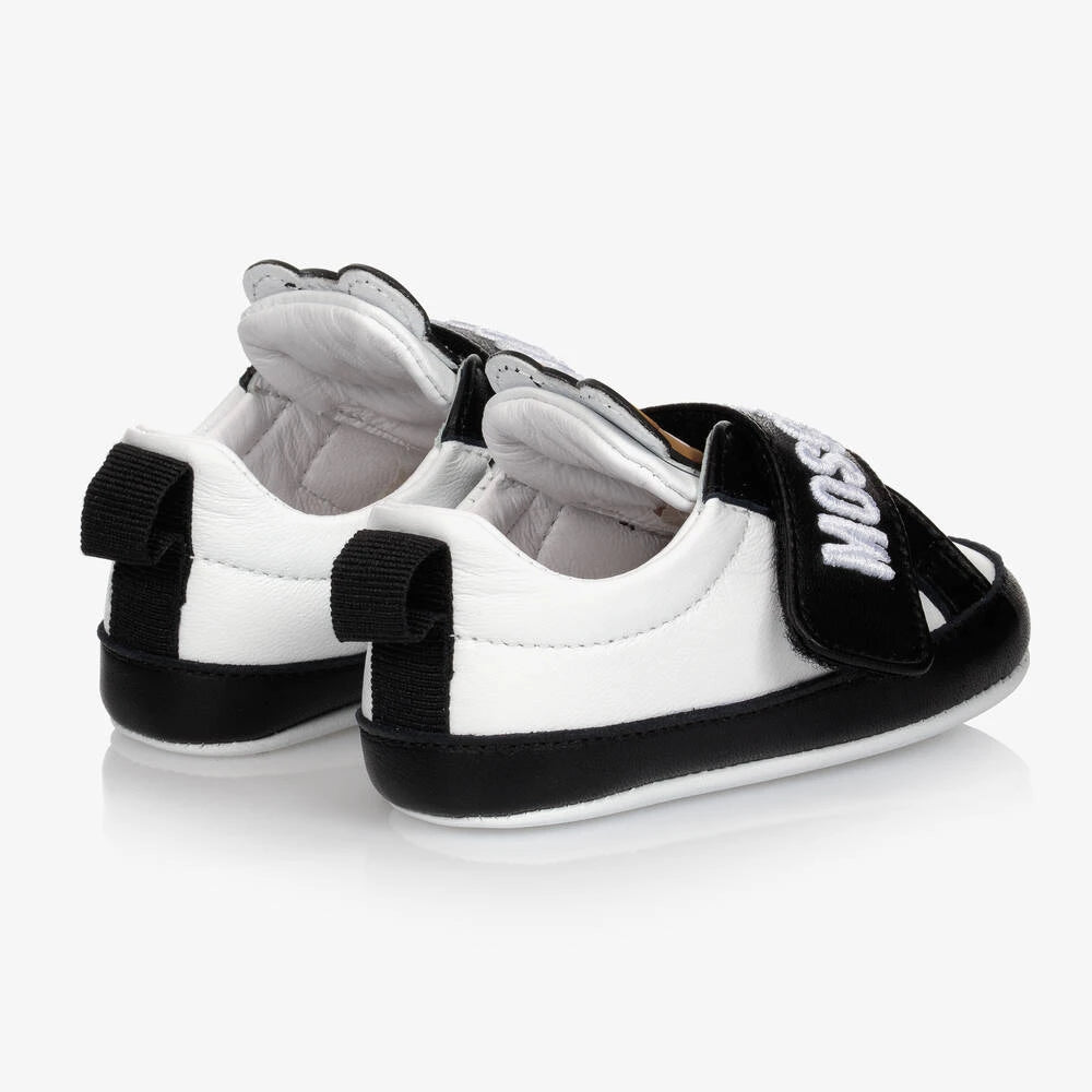 Moschino Unisex White & Black Teddy Patch & Logo Strap Trainers