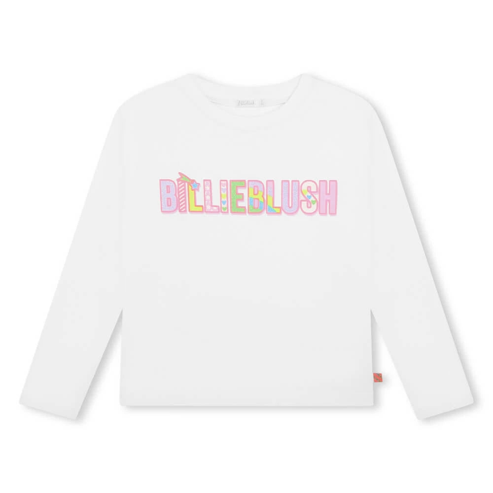 Billieblush Girls Ivory Long Sleeve T-Shirt With Logo