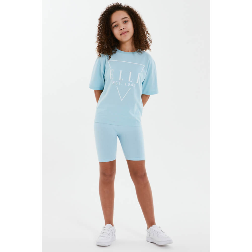 Elle Girls Crystal Blue Oversized T-Shirt With Triangle ELLE Logo