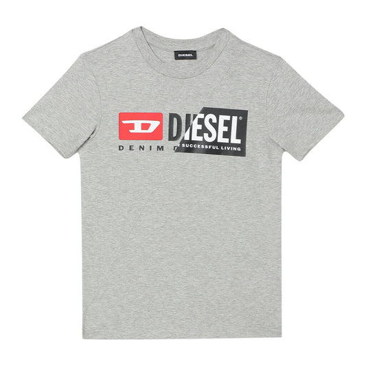 Diesel Boys Grey T-Shirt Cotton With Dual Diesel Logo
