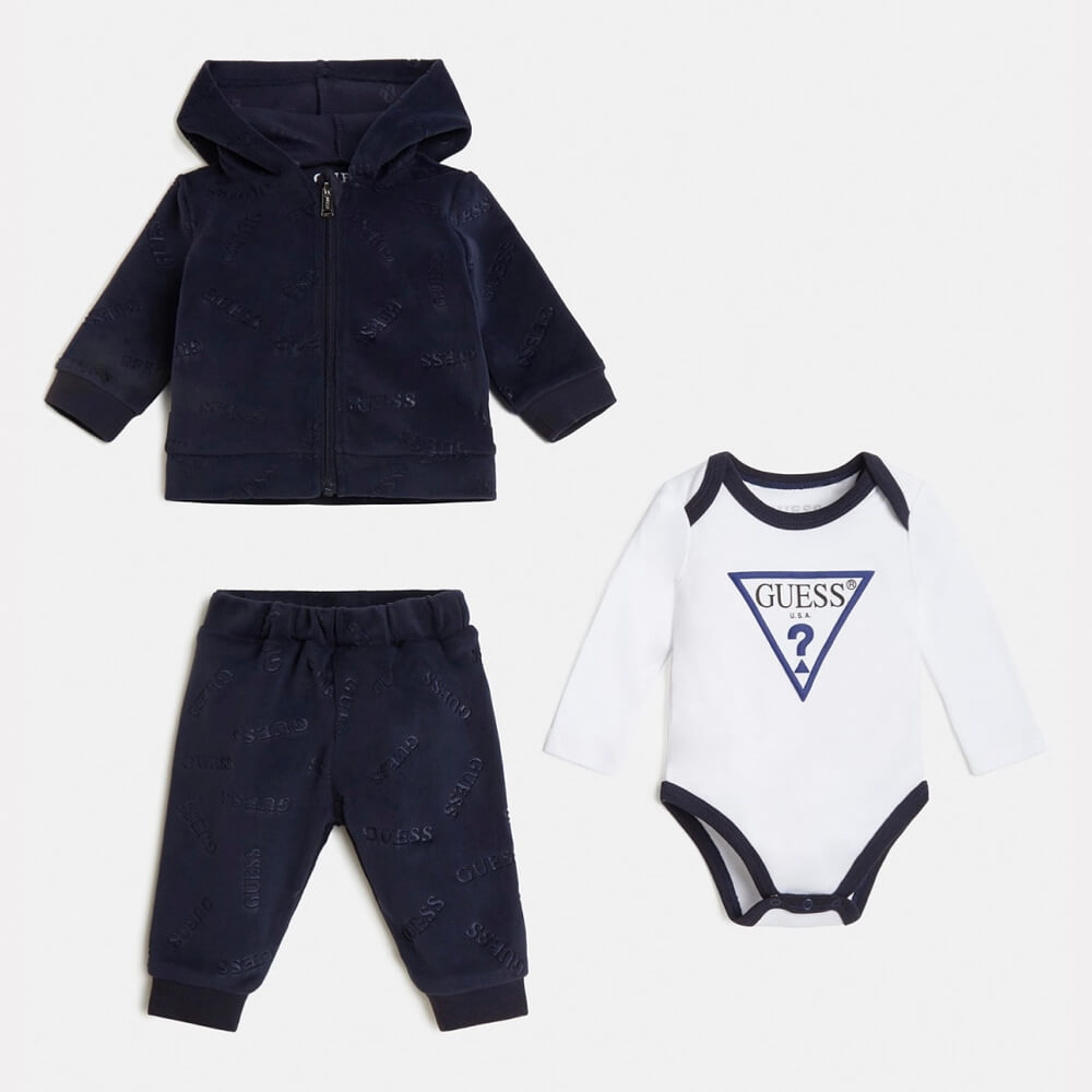 Guess Baby Boys Navy & White Hoodie Joggers & Babysuit Combo Set