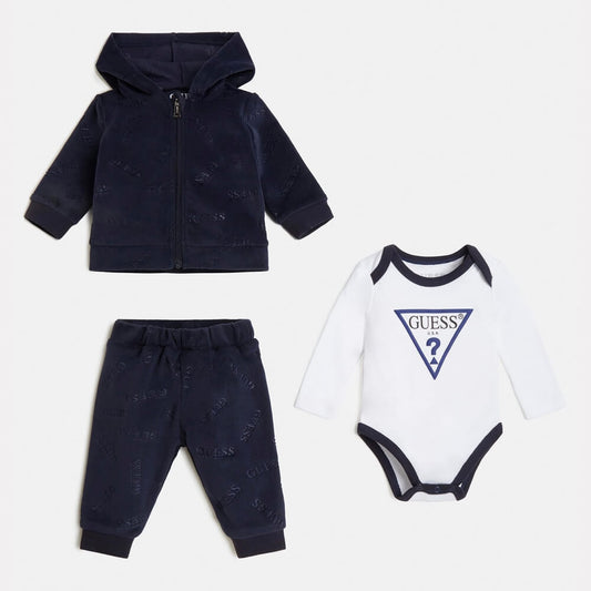 Guess Baby Boys Navy & White Hoodie Joggers & Babysuit Combo Set