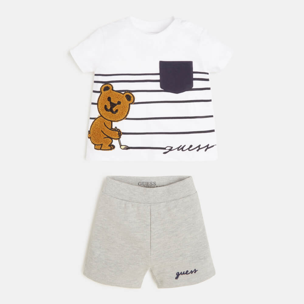 Guess Baby Boys White T-Shirt And Shorts Combo Set