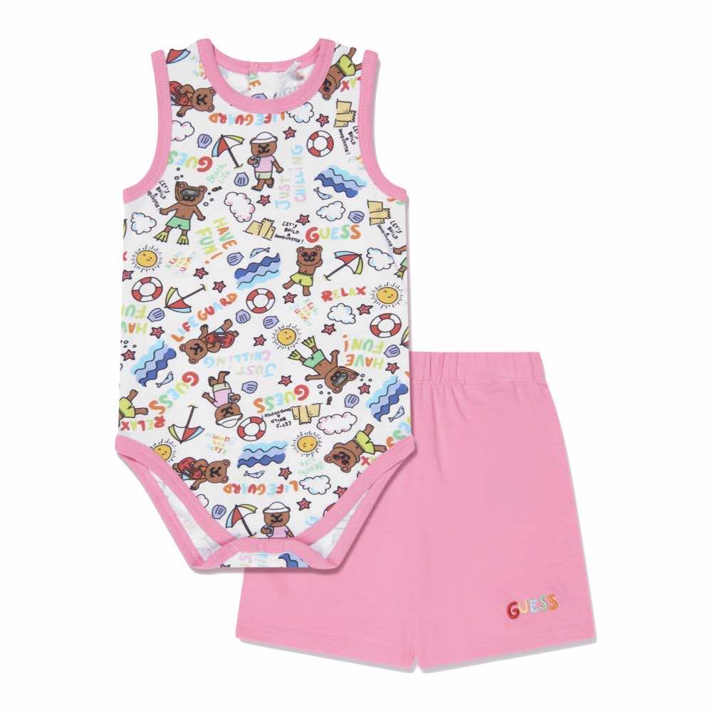 Guess Baby Girls Multi-colour Babysuit and Shorts Combo Set