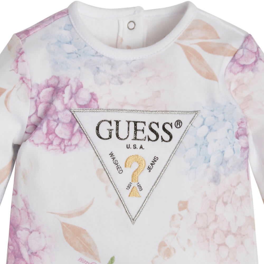 Guess Baby Girls Pink & White Interlock Babysuit
