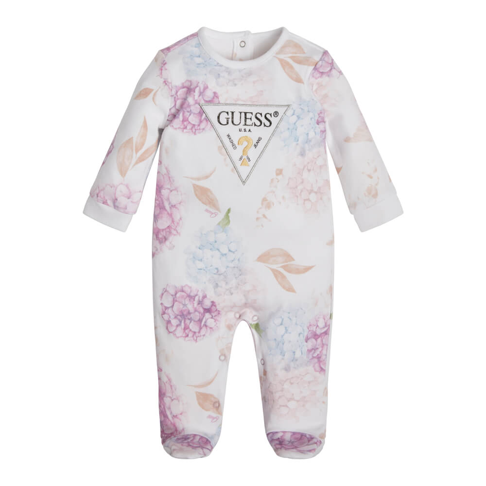 Guess Baby Girls Pink & White Interlock Babysuit
