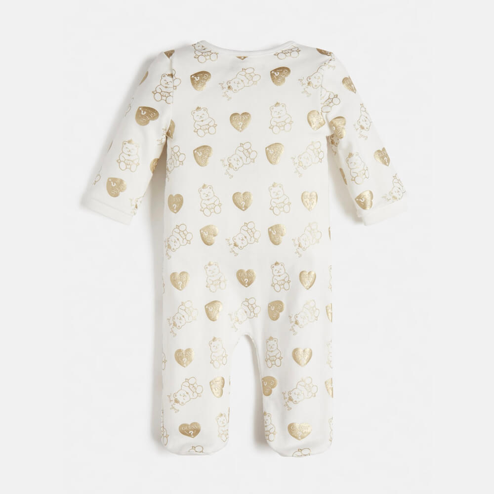 Guess Baby Girls White & Gold Interlock Babysuit