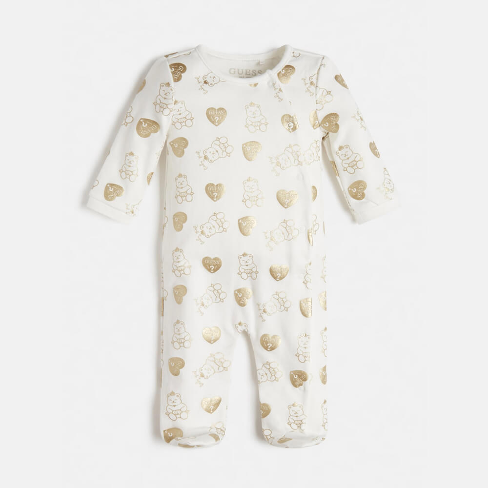 Guess Baby Girls White & Gold Interlock Babysuit