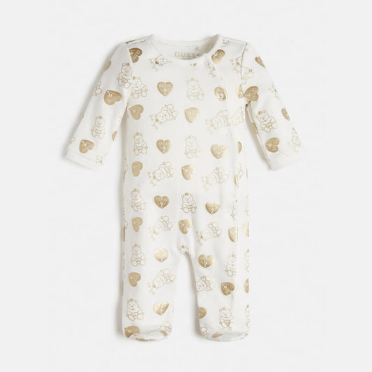 Guess Baby Girls White & Gold Interlock Babysuit