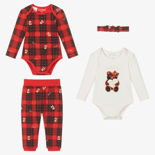 Guess Baby Girls Red & White 2x Babysuits With Pants Combo Set