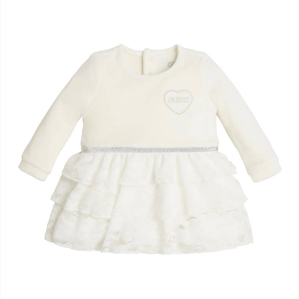 Guess Baby Girls White Chenille Dress Bodysuit With Lace