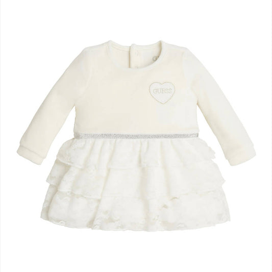 Guess Baby Girls White Chenille Dress Bodysuit With Lace