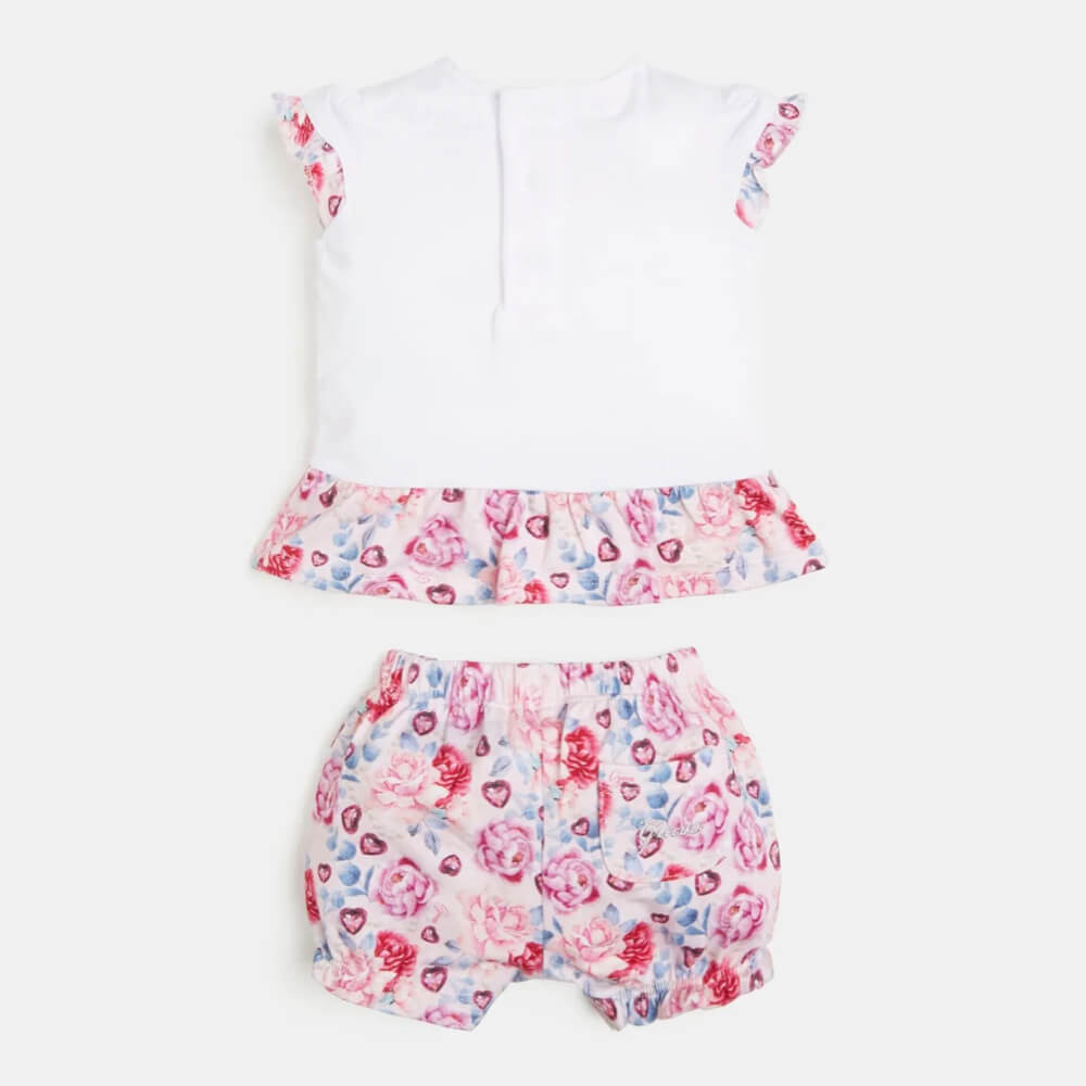 Guess Baby Girls White & Pink Headband T-Shirt And Shorts Combo Set