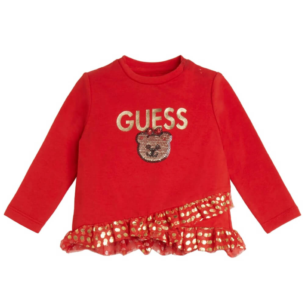 Guess Baby Girls Red & Navy Logo Top With Jeans Combo Set