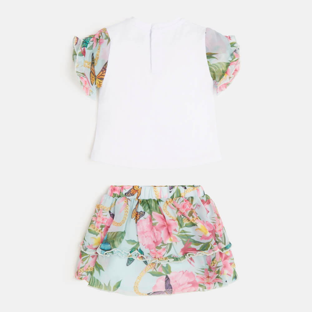 Guess Baby Girls White T-Shirt And Skirt Combo Set