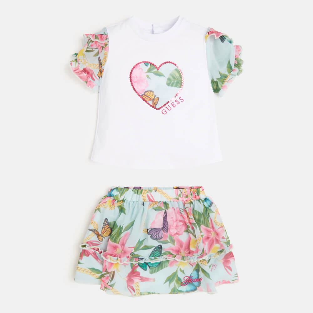 Guess Baby Girls White T-Shirt And Skirt Combo Set