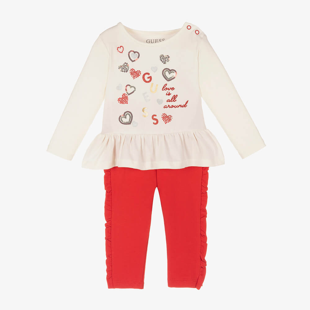 Guess Baby Girls Ivory & Red T-Shirt With Trouser Combo Set