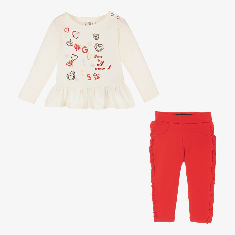 Guess Baby Girls Ivory & Red T-Shirt With Trouser Combo Set
