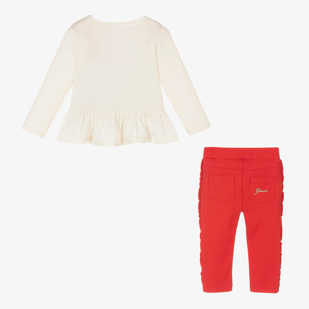 Guess Baby Girls Ivory & Red T-Shirt With Trouser Combo Set