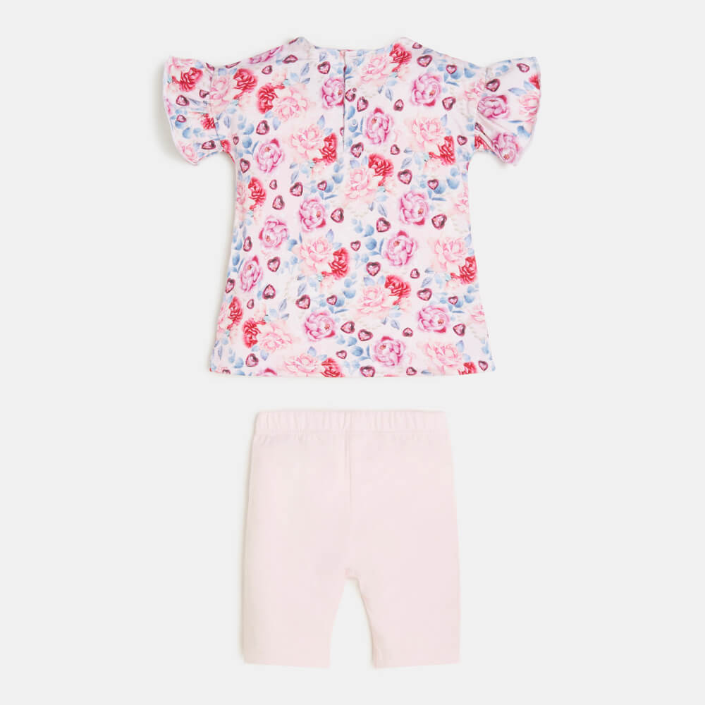 Guess Baby Girls Flower Pink Print T-Shirt and Leggings Combo Set