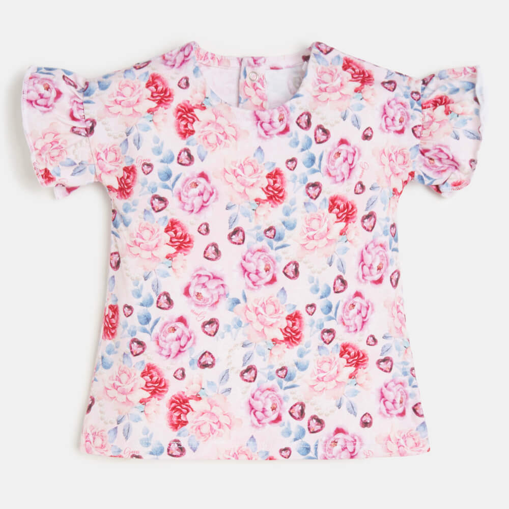 Guess Baby Girls Flower Pink Print T-Shirt and Leggings Combo Set
