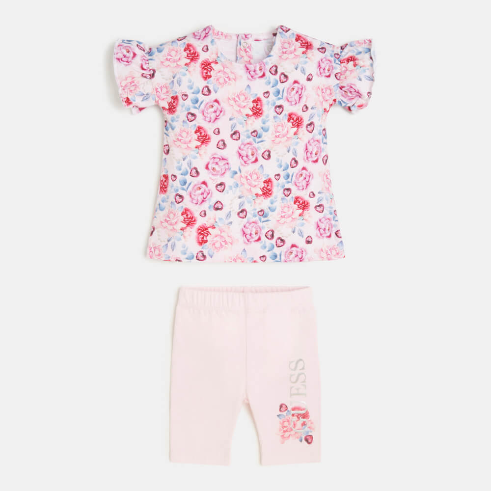 Guess Baby Girls Flower Pink Print T-Shirt and Leggings Combo Set