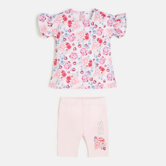Guess Baby Girls Flower Pink Print T-Shirt and Leggings Combo Set