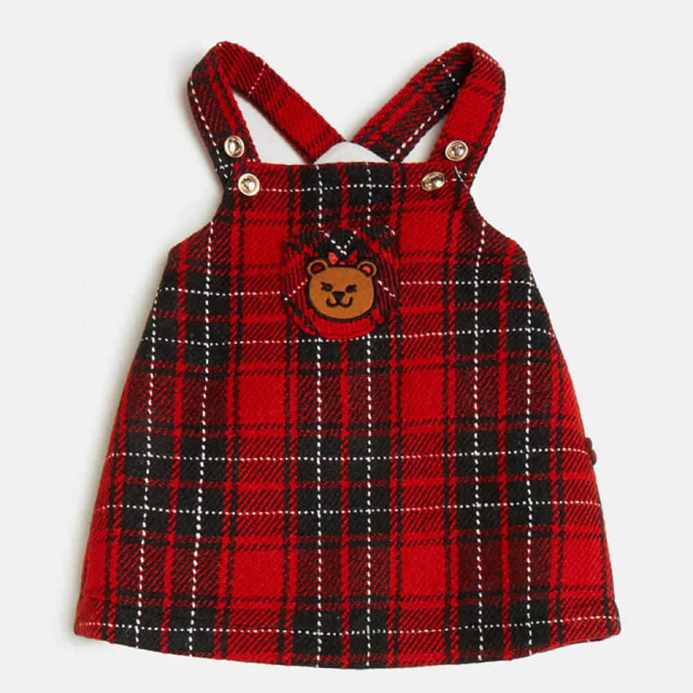 Guess Baby Girls Red, White & Black Tartan Skirt With Babysuit Combo Set