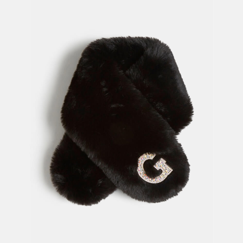 Guess Girls Black Fake Fur Neck Scarf