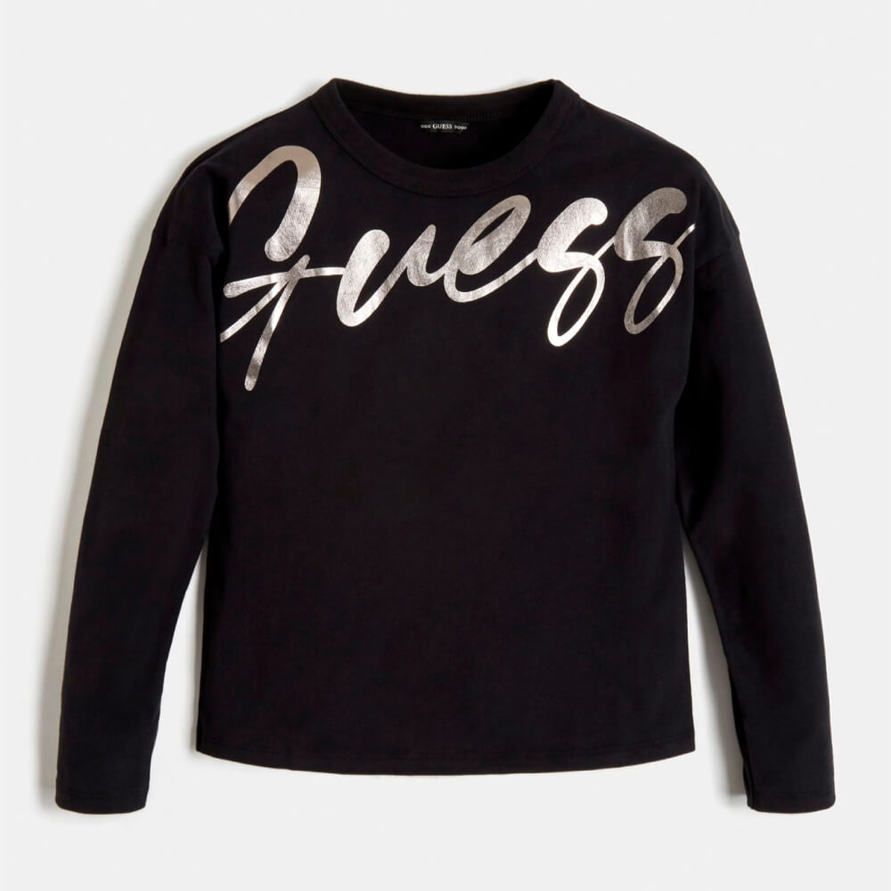 Guess Girls Black Italics Gold Logo T-Shirt