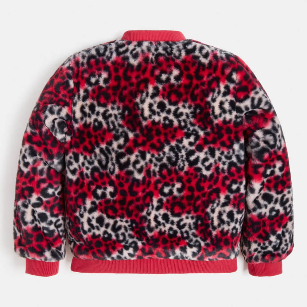 Guess Girls Red Reversible Fur & Nylon Bomber Jacket