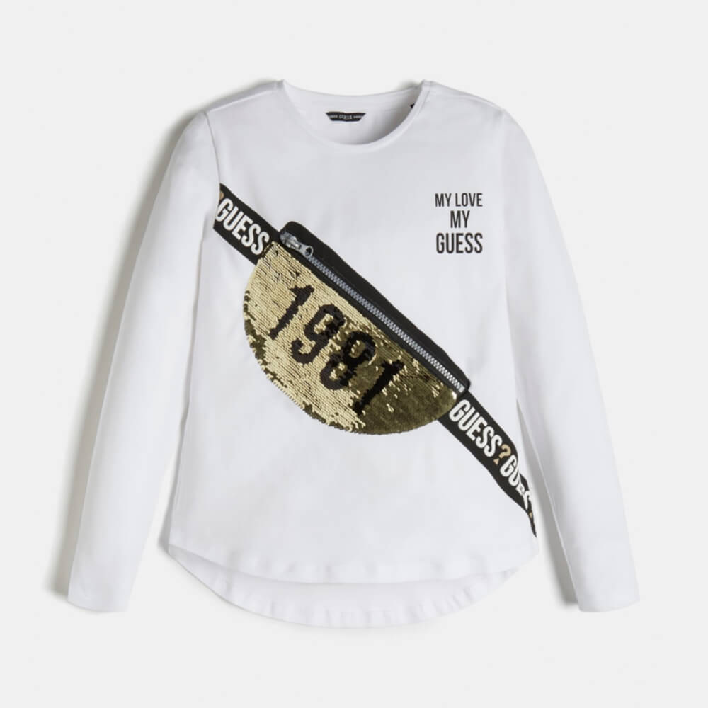 Guess Girls White Reversible Sequins Top