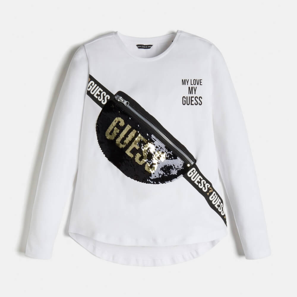 Guess Girls White Reversible Sequins Top