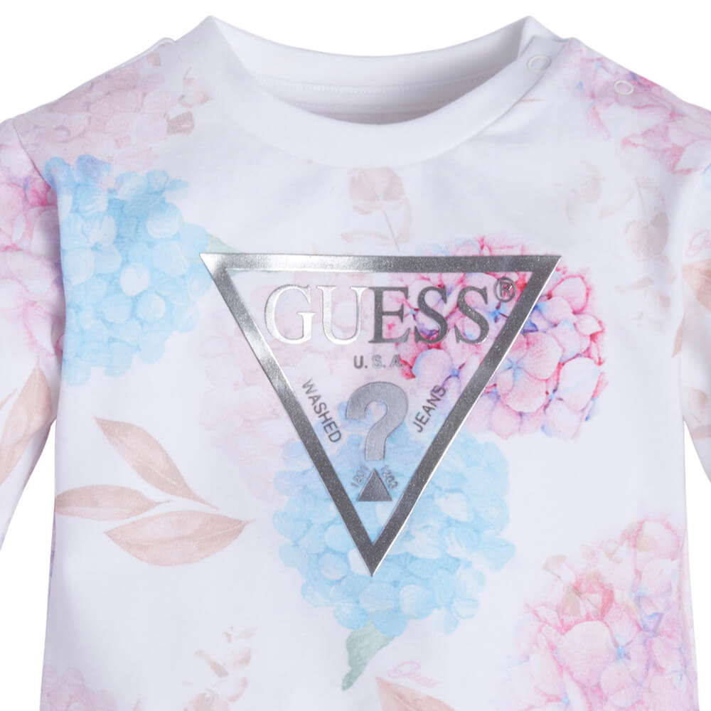 Guess Girls Pink & White Active Sweatshirt With Logo