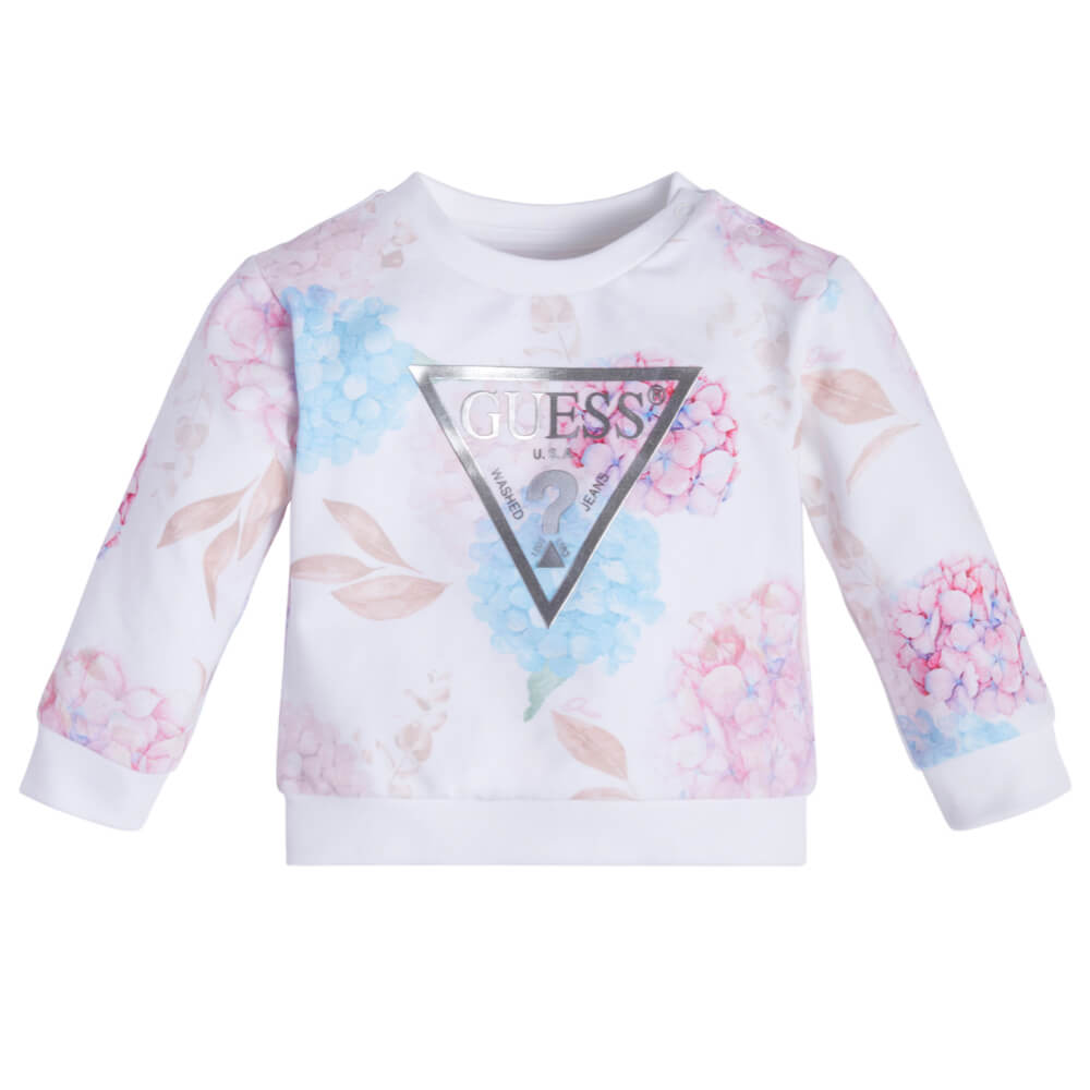 Guess Girls Pink & White Active Sweatshirt With Logo