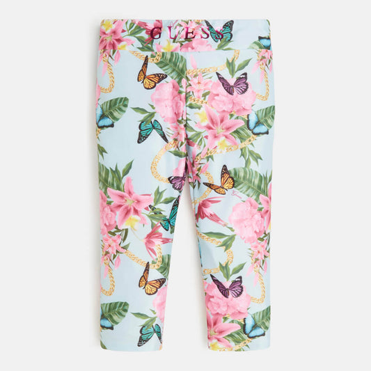 Guess Girls Green Floral Print Capri Fit Active Leggings