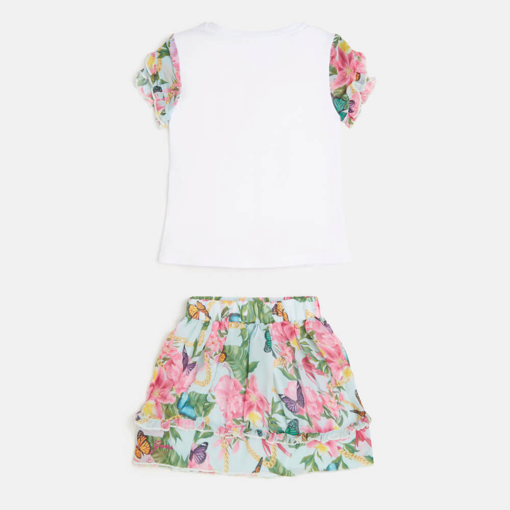 Guess Girls Multi & White Flower T-Shirt And Skirt Combo Set