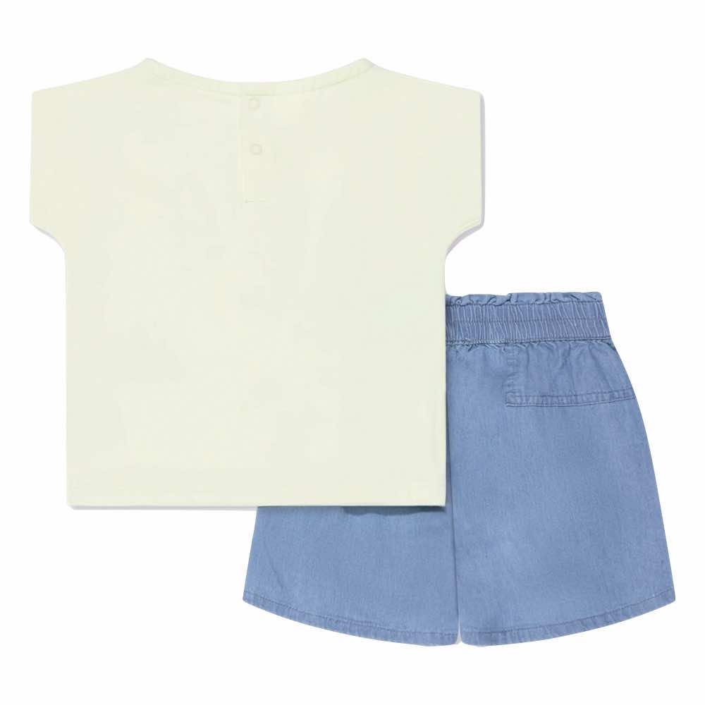 Guess Girls Green & Blue Logo T-Shirt and Chambray Shorts 