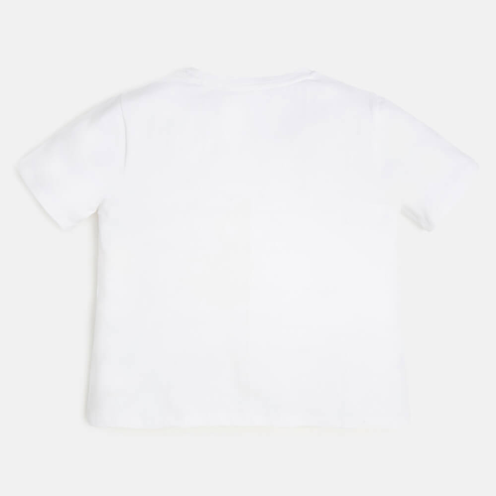 Guess Girls White Midi T-Shirt With Nature Triangle Logo