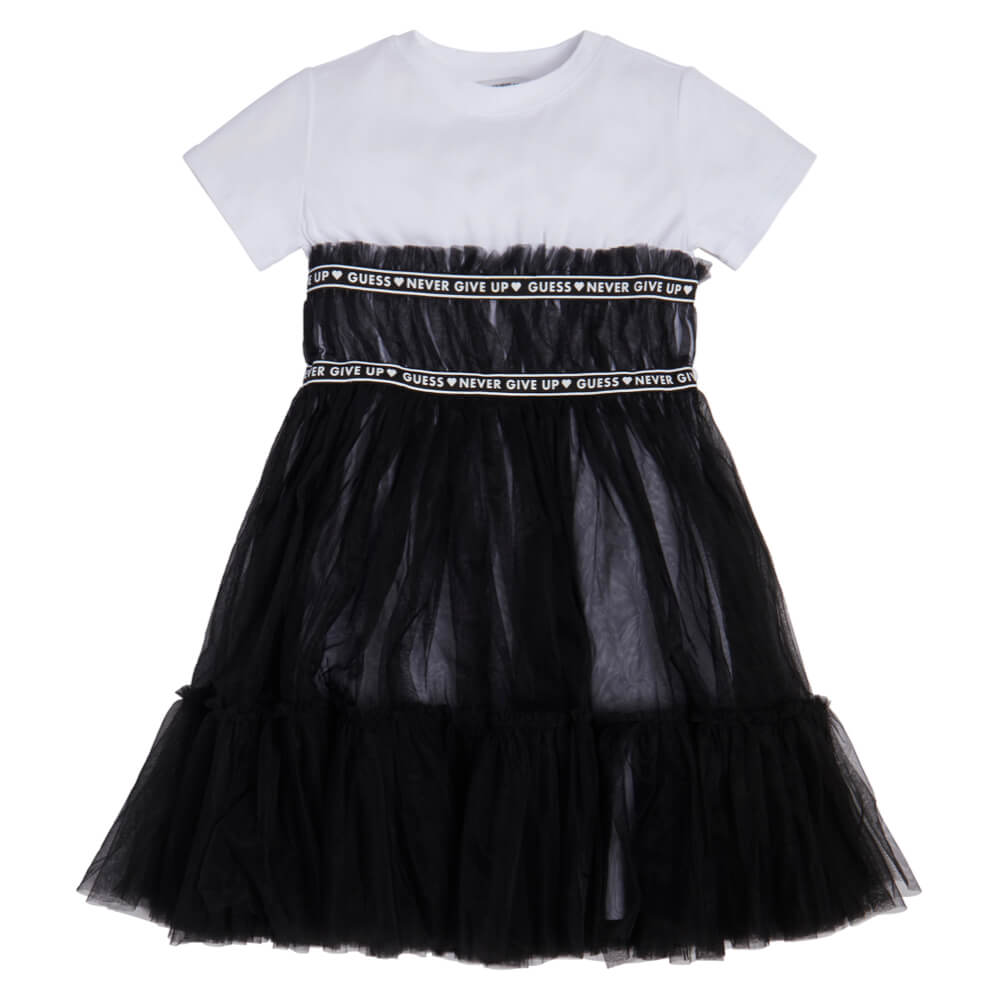 Guess Girls Black Mixed Fabric Dress